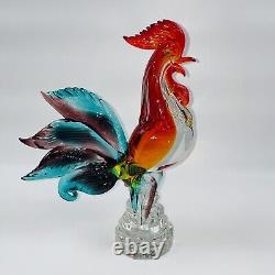 Vintage Large Murano Art Glass 12in Rooster Multicolor Heavy Sculpture Figurine