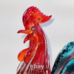 Vintage Large Murano Art Glass 12in Rooster Multicolor Heavy Sculpture Figurine