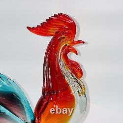 Vintage Large Murano Art Glass 12in Rooster Multicolor Heavy Sculpture Figurine