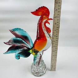 Vintage Large Murano Art Glass 12in Rooster Multicolor Heavy Sculpture Figurine