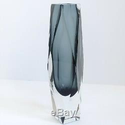 Vintage Large Murano Faceted Gray Sommerso Glass 12 Vase Mandruzzato Italy