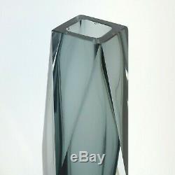 Vintage Large Murano Faceted Gray Sommerso Glass 12 Vase Mandruzzato Italy