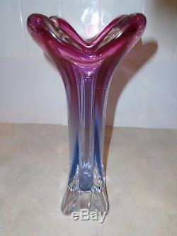Vintage Large Murano Red and Clear Heavy Glass Vase (12 1/2)