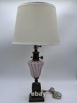 Vintage Latticino Murano Glass Pink & Aventurine Spiral Design Lamp