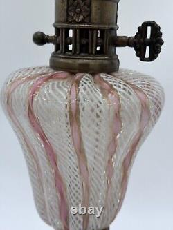 Vintage Latticino Murano Glass Pink & Aventurine Spiral Design Lamp