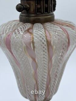 Vintage Latticino Murano Glass Pink & Aventurine Spiral Design Lamp