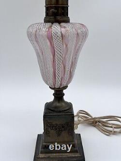 Vintage Latticino Murano Glass Pink & Aventurine Spiral Design Lamp