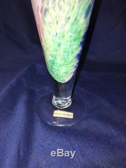 Vintage Lavorazione Murano Arte Glass Italy Vase Pink Green Blue speckled