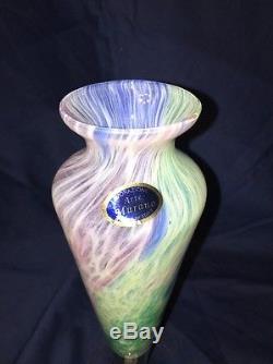 Vintage Lavorazione Murano Arte Glass Italy Vase Pink Green Blue speckled