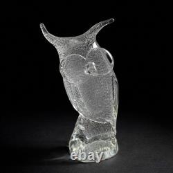 Vintage Licio Zanetti Murano Glass Owl Large Sculpture 13 Mid Century Bubbled