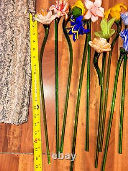 Vintage Lot 15 Glass Stemmed Flowers Calla Lily Blue Bell Murano Style