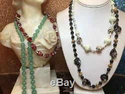 Vintage Lot Of 4 Necklaces Sterling Silver Murano Peking Glass Czech Milk Glass