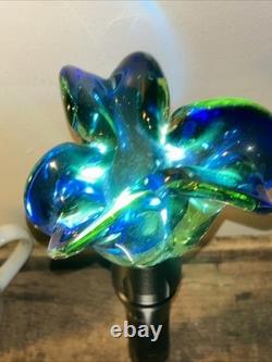 Vintage MCM 1950s 1960s Green & Blue Murano Art Glass Bowl Flower Wavy Scalloped