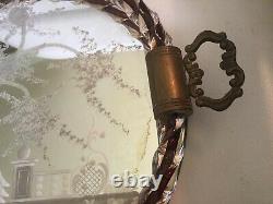Vintage MCM 1950s Murano Venetian Etched Mirror Vanity Tray Glass Rope Rim