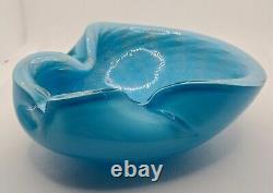 Vintage MCM Alfredo Barbini Bullicante Sky Blue/Gold Murano Glass Ashtray/Bowl