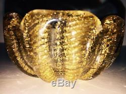 Vintage MCM Barovier & Toso Murano Art Glass 24K Cordonato Bowl