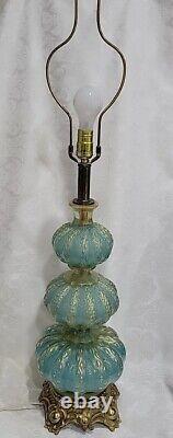 Vintage MCM Barovier & Toso Murano Turquoise Art Glass Lamp Swirld Gold Fleck