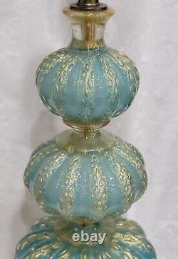 Vintage MCM Barovier & Toso Murano Turquoise Art Glass Lamp Swirld Gold Fleck