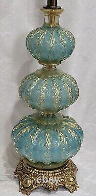 Vintage MCM Barovier & Toso Murano Turquoise Art Glass Lamp Swirld Gold Fleck