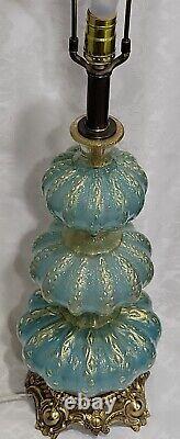 Vintage MCM Barovier & Toso Murano Turquoise Art Glass Lamp Swirld Gold Fleck