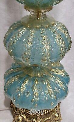 Vintage MCM Barovier & Toso Murano Turquoise Art Glass Lamp Swirld Gold Fleck