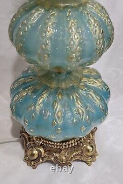 Vintage MCM Barovier & Toso Murano Turquoise Art Glass Lamp Swirld Gold Fleck