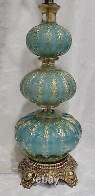 Vintage MCM Barovier & Toso Murano Turquoise Art Glass Lamp Swirld Gold Fleck