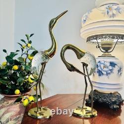 Vintage MCM Brass Murano Bubble Glass Heron Crane Pair Hollywood Regency