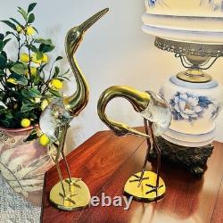 Vintage MCM Brass Murano Bubble Glass Heron Crane Pair Hollywood Regency