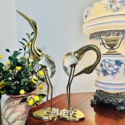 Vintage MCM Brass Murano Bubble Glass Heron Crane Pair Hollywood Regency