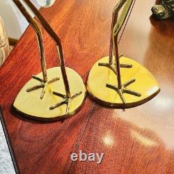 Vintage MCM Brass Murano Bubble Glass Heron Crane Pair Hollywood Regency