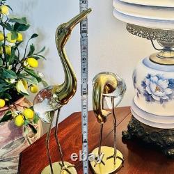 Vintage MCM Brass Murano Bubble Glass Heron Crane Pair Hollywood Regency