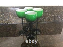 Vintage MCM Carlo Moretti-Murano Glass-Emerald Green Cased Wine Stemware, Set/4