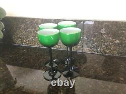Vintage MCM Carlo Moretti-Murano Glass-Emerald Green Cased Wine Stemware, Set/4