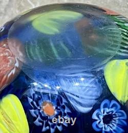 Vintage MCM Hand-Blown Genuine Murano Art Glass Cobalt Millefiori Vase HEAVY