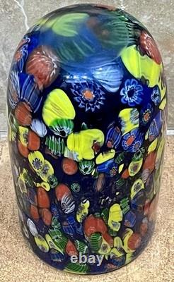 Vintage MCM Hand-Blown Genuine Murano Art Glass Cobalt Millefiori Vase HEAVY