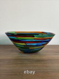 Vintage MCM Italian Angelo Ballarin Pezzato Squares Murano Glass Bowl Signed