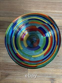 Vintage MCM Italian Angelo Ballarin Pezzato Squares Murano Glass Bowl Signed