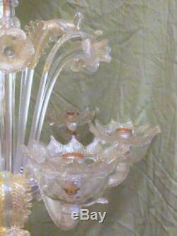 Vintage MCM Italian Venetian Murano Art Glass Chandelier Lamp Italy Light 6 Arms