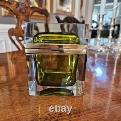 Vintage MCM Mandruzzato Murano Glass Casket Style Jewelry Box Olive Green Gold