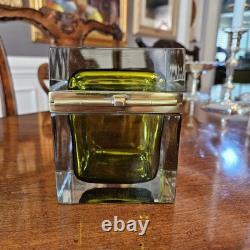 Vintage MCM Mandruzzato Murano Glass Casket Style Jewelry Box Olive Green Gold Vintage MCM Mandruzzato Murano Glass Casket Style Jewelry Box Olive Green Gold