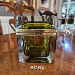 Vintage MCM Mandruzzato Murano Glass Casket Style Jewelry Box Olive Green Gold Vintage MCM Mandruzzato Murano Glass Casket Style Jewelry Box Olive Green Gold