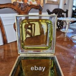 Vintage MCM Mandruzzato Murano Glass Casket Style Jewelry Box Olive Green Gold Vintage MCM Mandruzzato Murano Glass Casket Style Jewelry Box Olive Green Gold