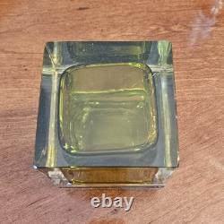 Vintage MCM Mandruzzato Murano Glass Casket Style Jewelry Box Olive Green Gold