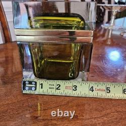 Vintage MCM Mandruzzato Murano Glass Casket Style Jewelry Box Olive Green Gold