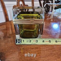 Vintage MCM Mandruzzato Murano Glass Casket Style Jewelry Box Olive Green Gold