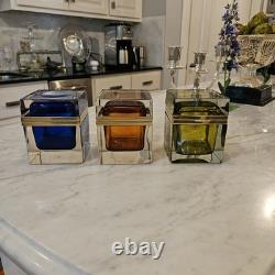 Vintage MCM Mandruzzato Murano Glass Casket Style Jewelry Box Olive Green Gold