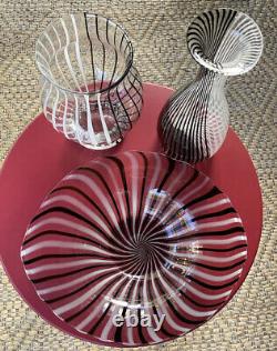 Vintage MCM Mezza Filigrana Murano Glass Vases And Serving Dish Bowl