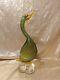 Vintage MCM Murano Duck Glass Sculpture Green Orange 11 Bird Fowl Figure Twist