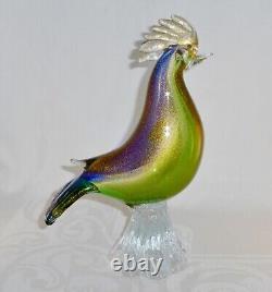 Vintage MCM Murano Glass Rooster Multicolor gold aventurine Paul's Products NOS